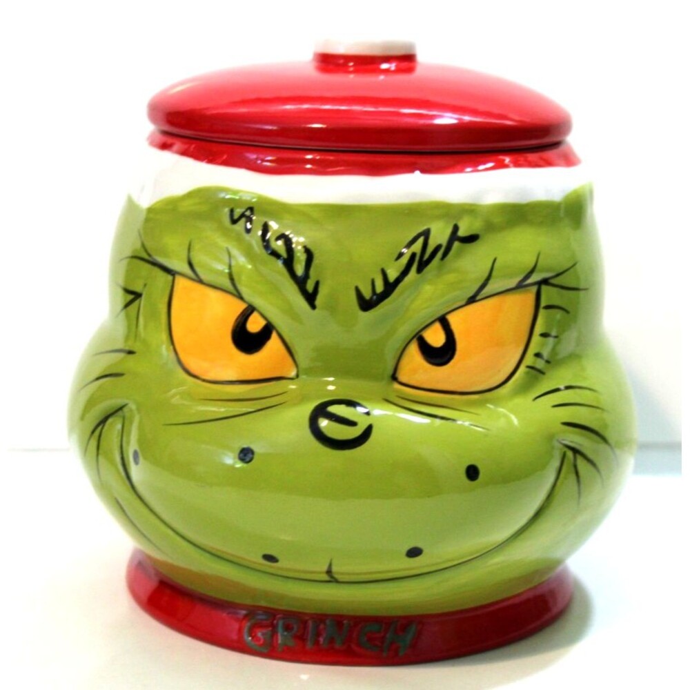 Dr Seuss Grinch Cookie Jar Lid Ceramic Christmas Hat Holiday Decor Collectible